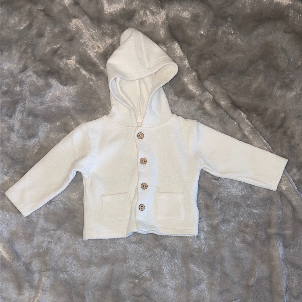 Snug Baby Hooded Fleece Jacket Ivory Cream Button Front Cozy Unisex Size 6-9 mo